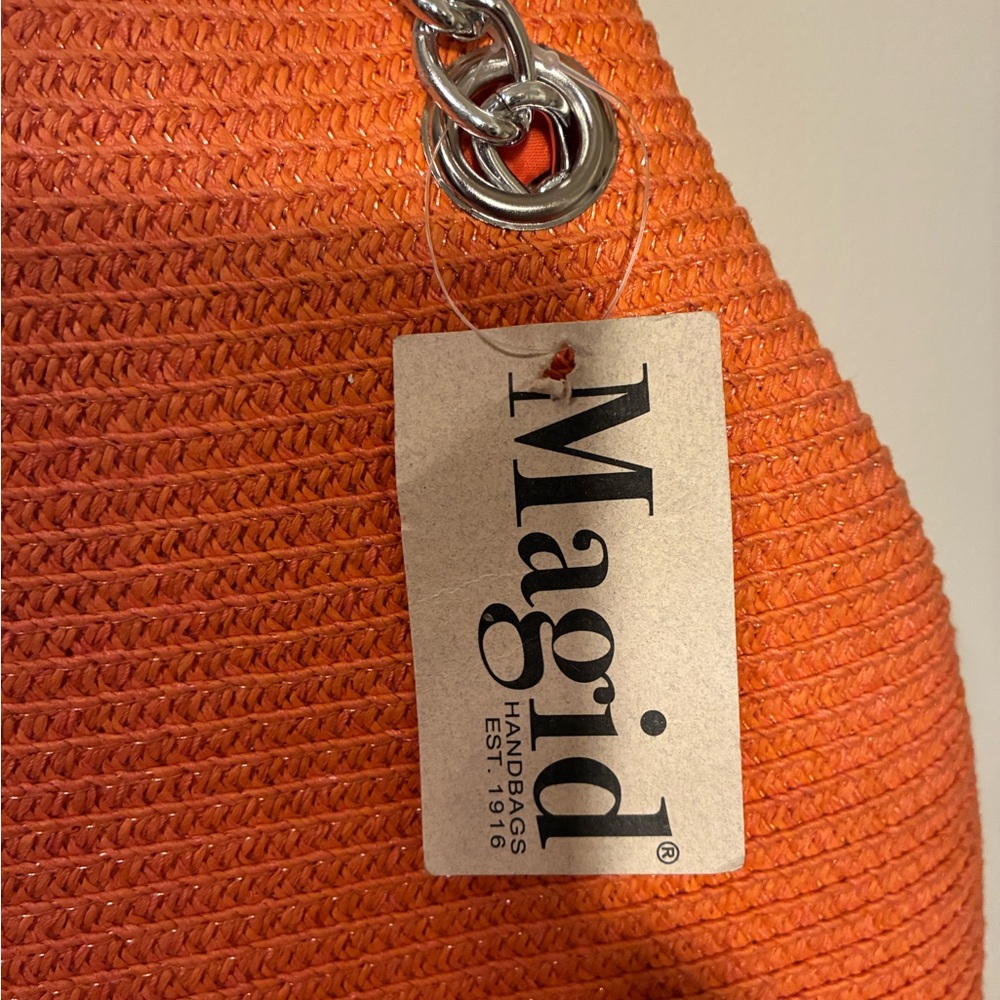 NWT Magid Bright Orange Chain-Handle Straw Woven Shoulder Bag Summer Beach Vacay - Picture 3 of 8